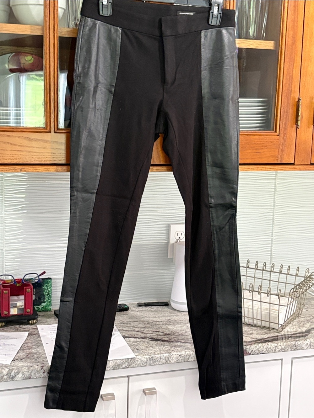Club Monaco Black Knit and leather pants